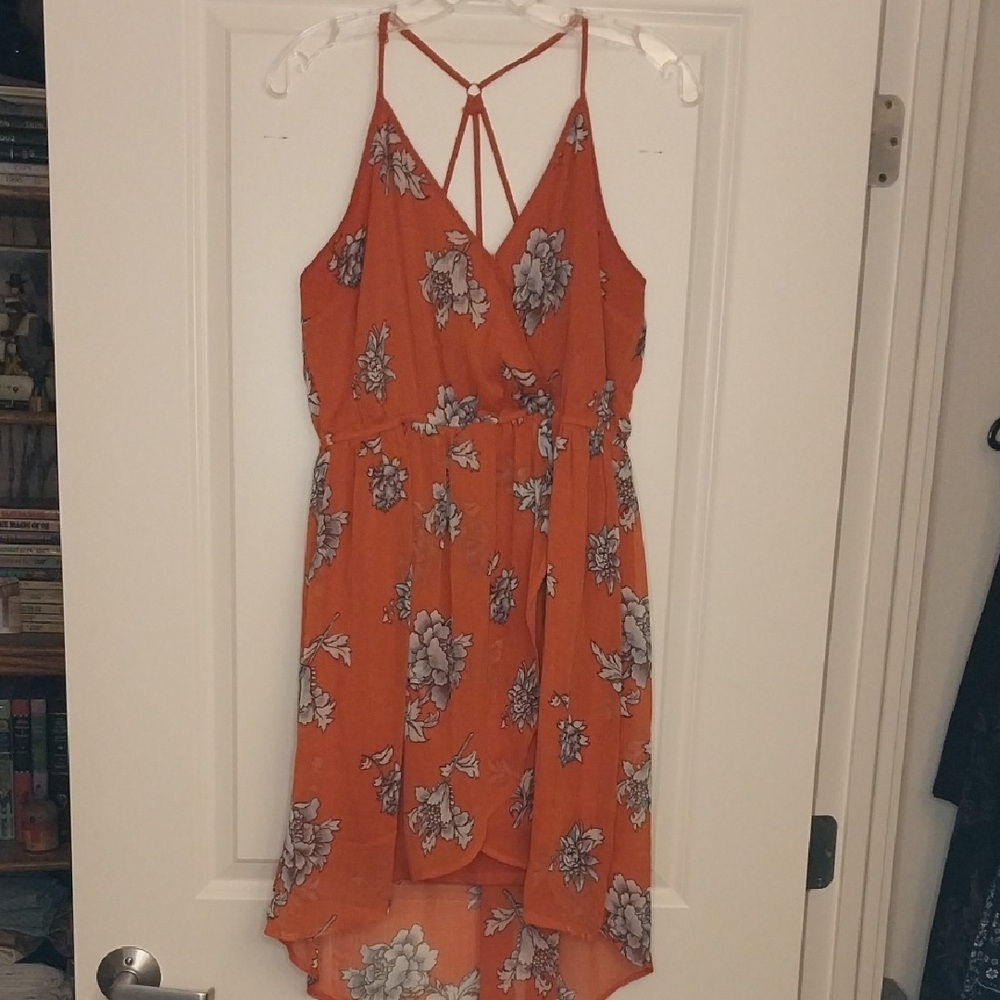Orange Floral Strappy Mini Dress